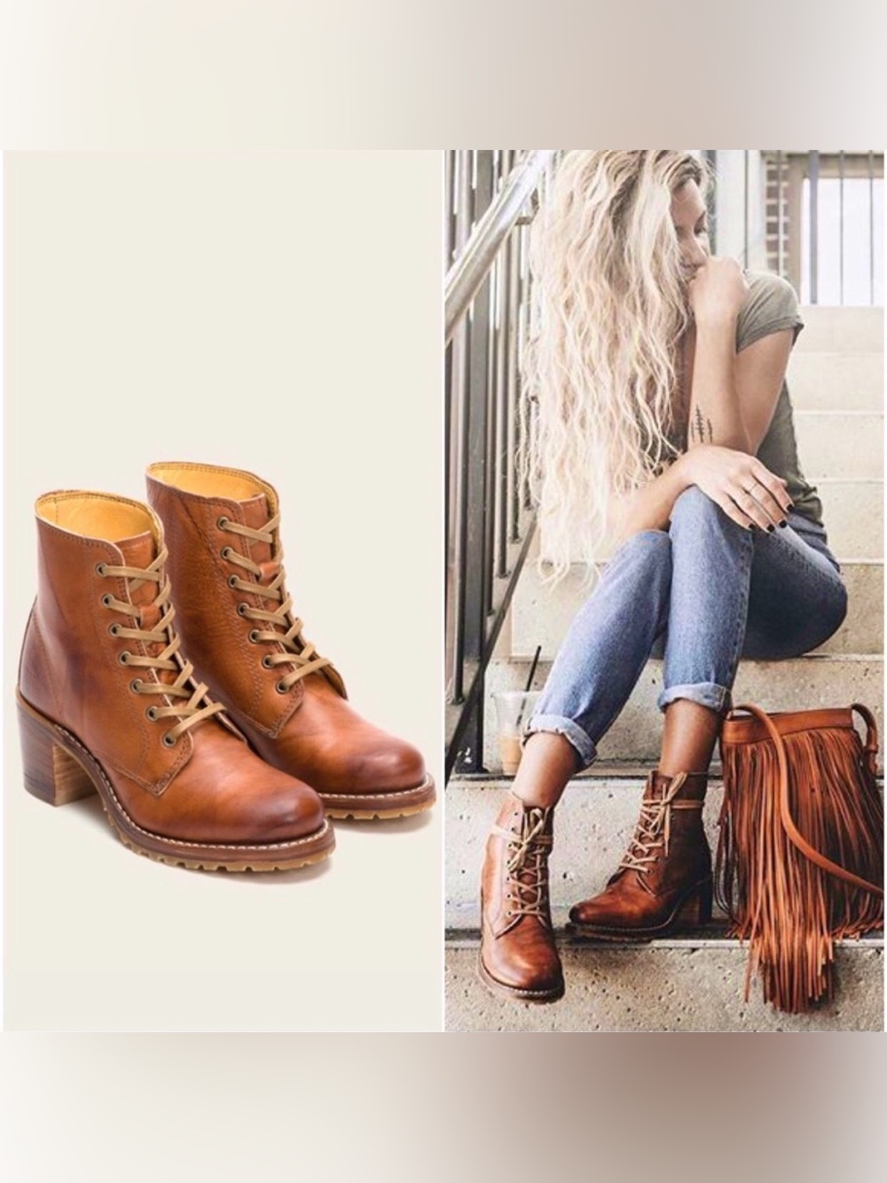 Frye Cognac Sabrina 6G Leather Lace-Up Ankle Boots 9